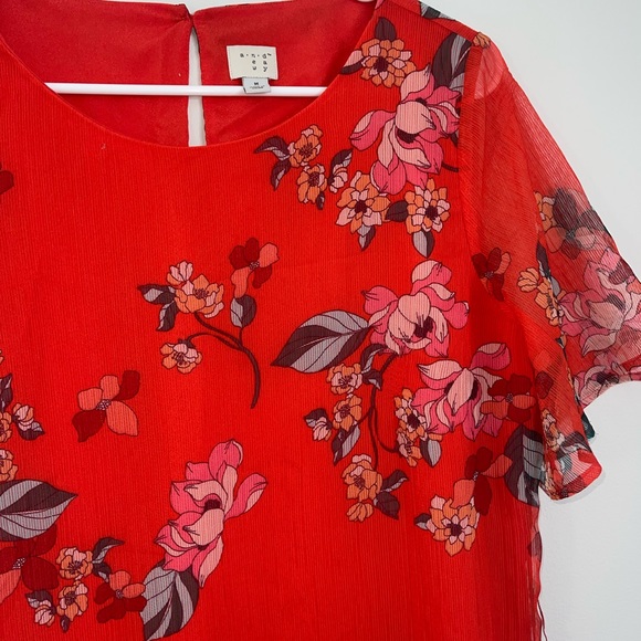 Red Floral Casual Dress Women’s M - Picture 2 of 5